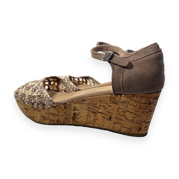 Tom's Stucco Satin Woven Peep Toe Platform Wedges Womens Size 9 - Picture 10 of 15